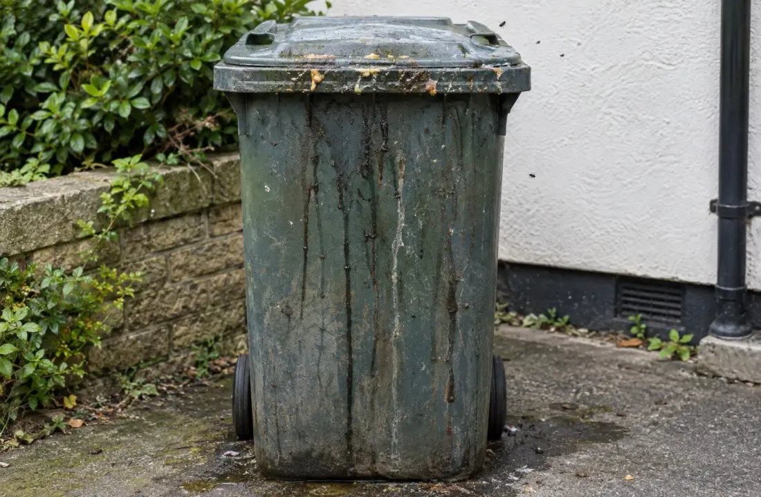Dirty wheelie bin before cleaning