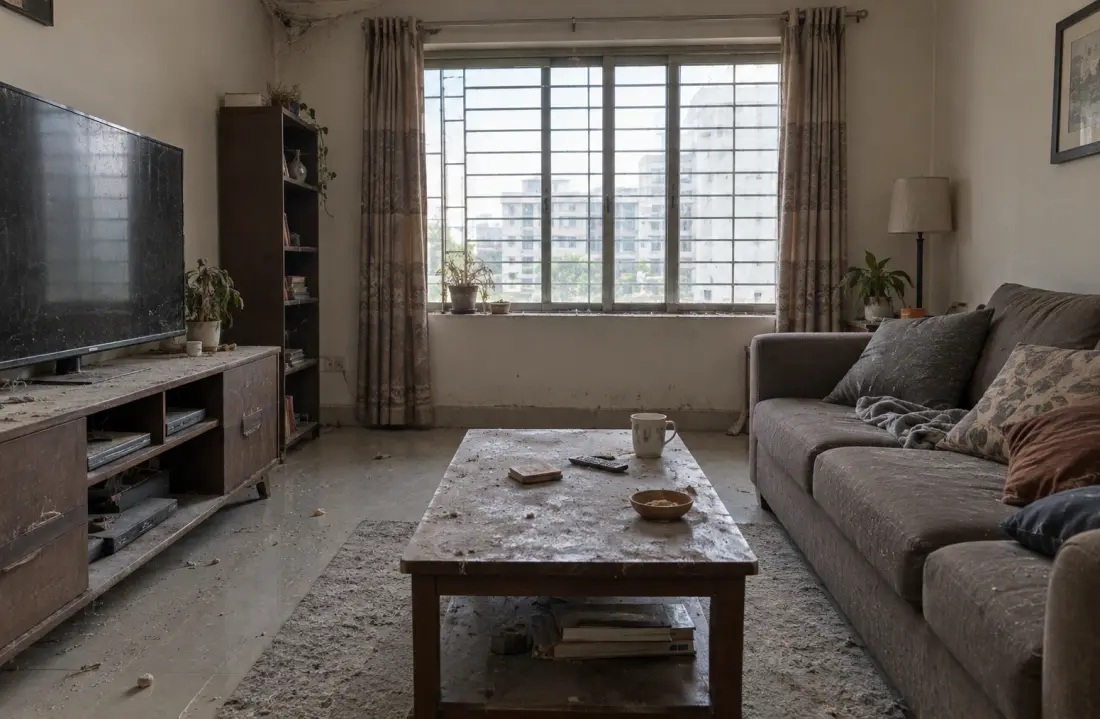 Lounge before a deep clean