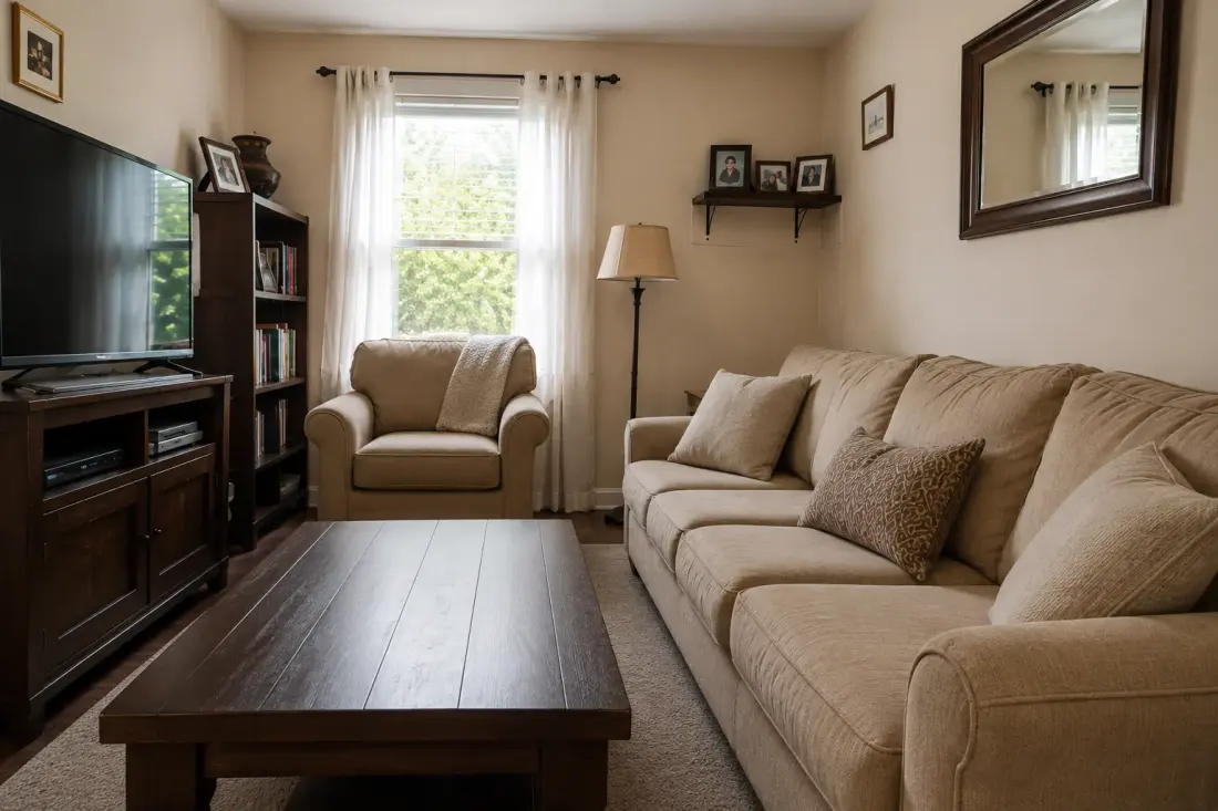 Tidy living room after cleaning