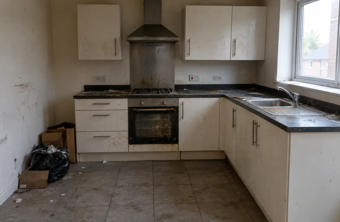 Empty rental kitchen before an end of tenancy clean