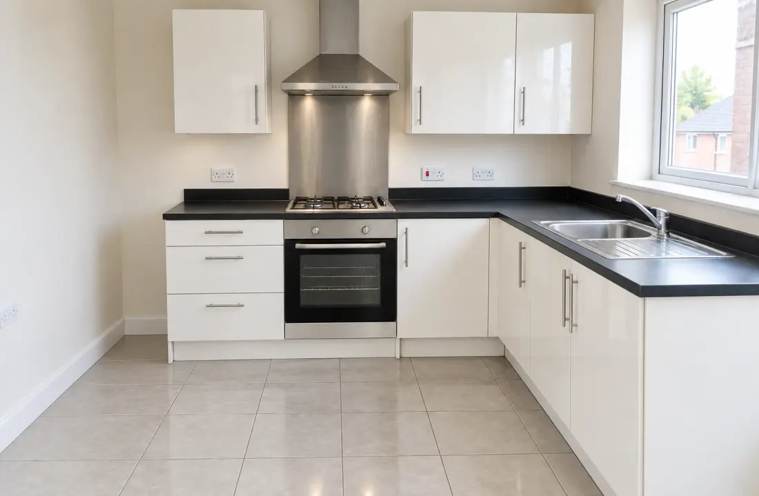 Empty rental kitchen after an end of tenancy clean